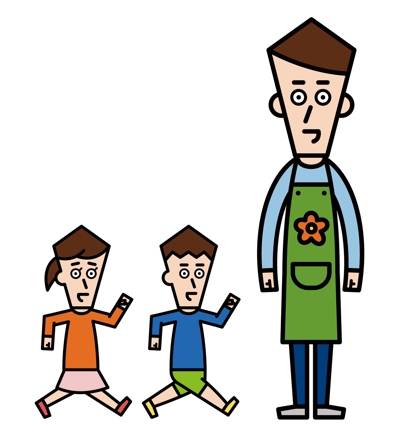 Illustration of a nursery teacher (male) watching over children