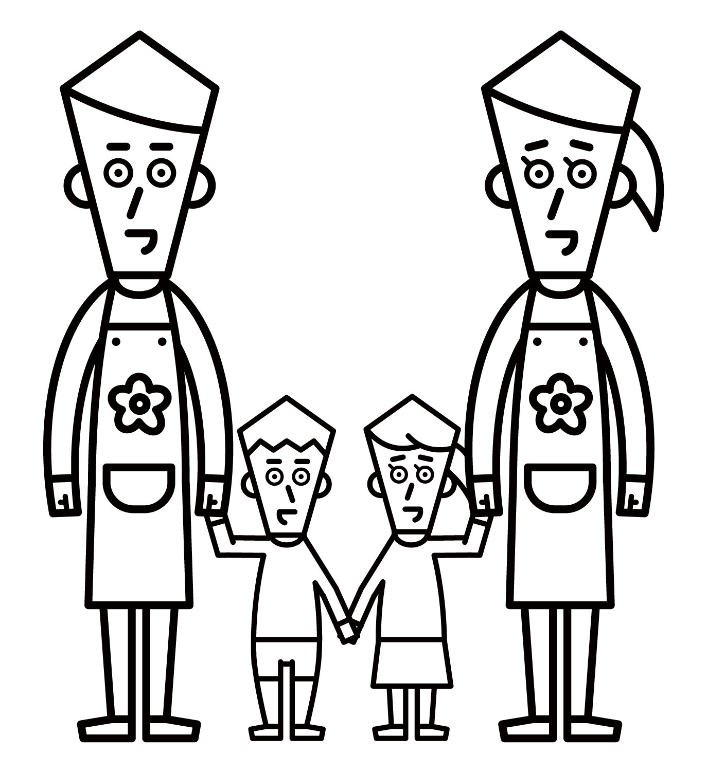 Illustration of children and nursery teachers (male and female)