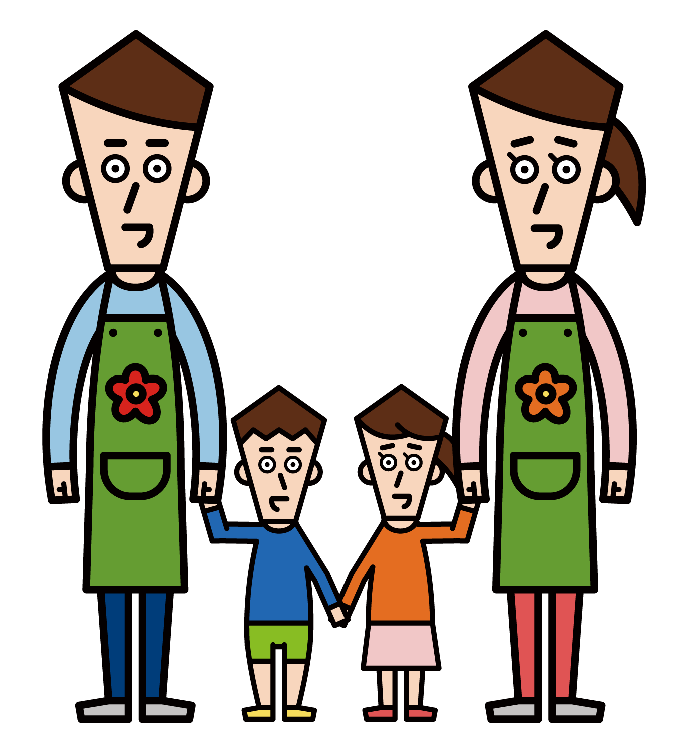 Illustration of children and nursery teachers (male and female)