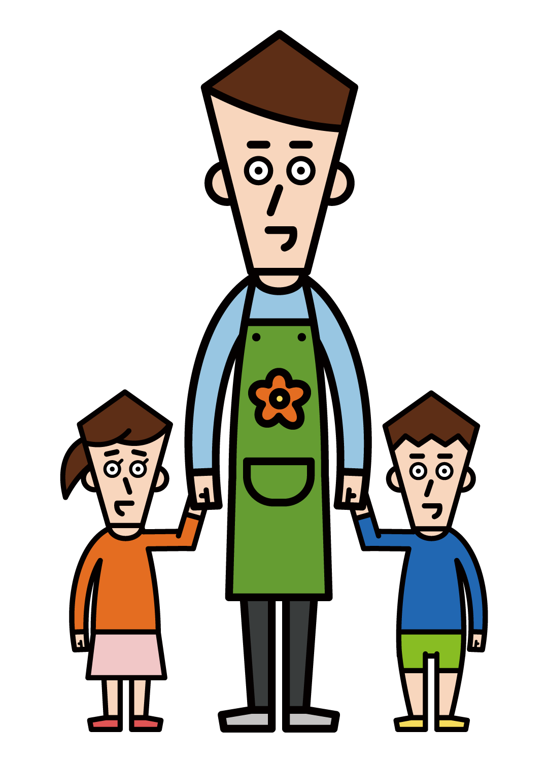 Illustration of children and nursery teacher (male)