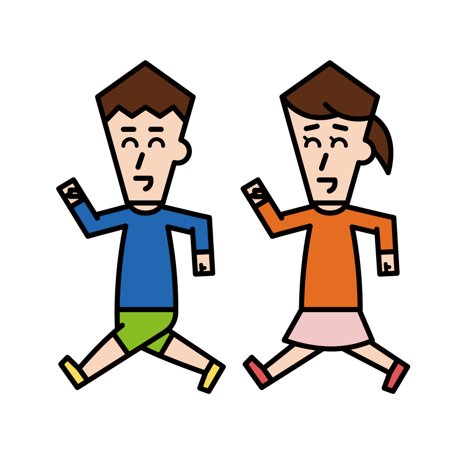 跑步兒童（男性和女性）插圖