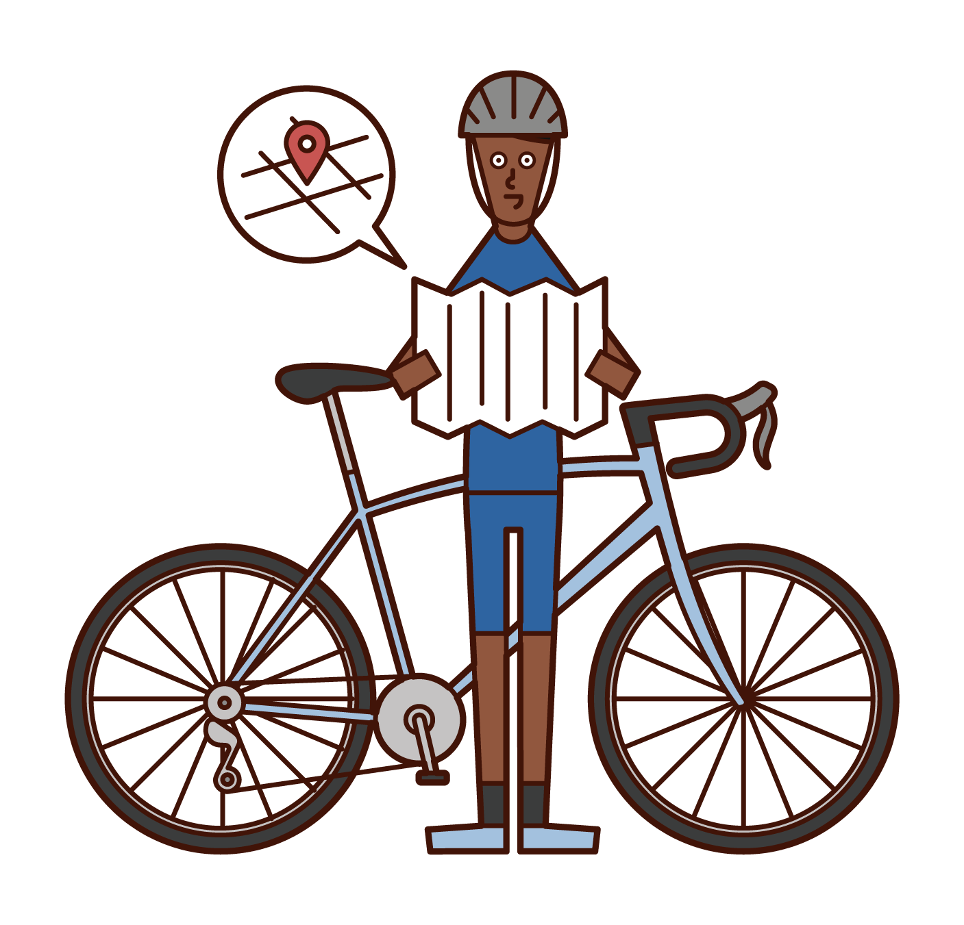 騎自行車的人（男性）的插圖，通過放大地圖看