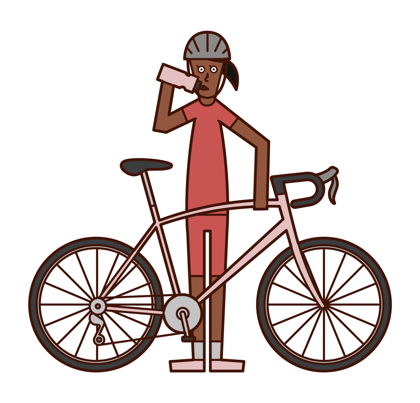 騎自行車補充水分的插圖（女性）