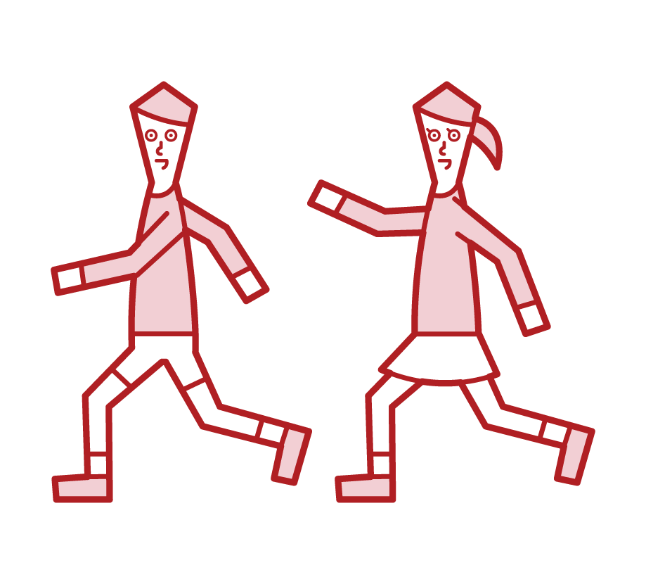 Illustration of children running around (men and women)