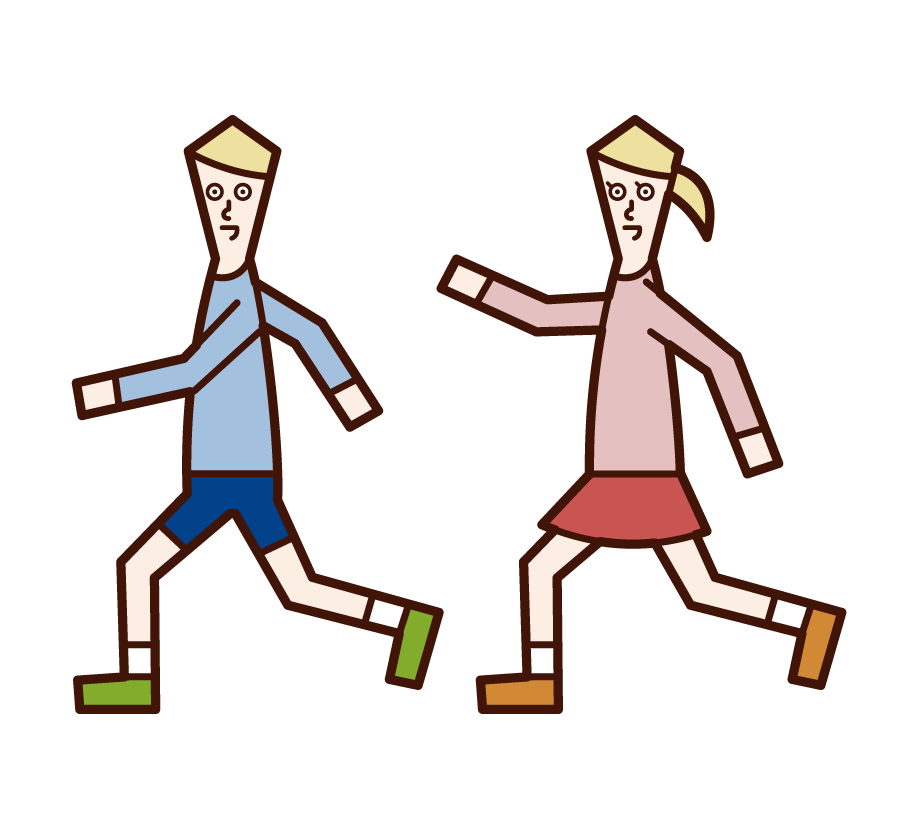 Illustration of children running around (men and women)