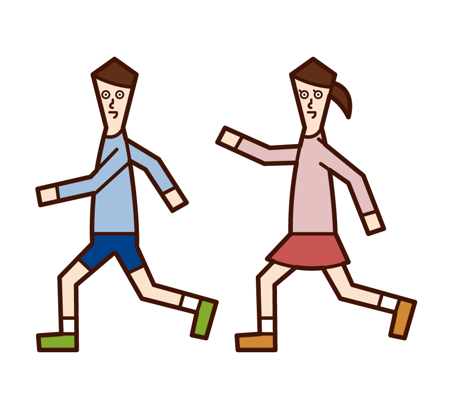 주위를 달리는 아이들의 그림 (남성과 여성)