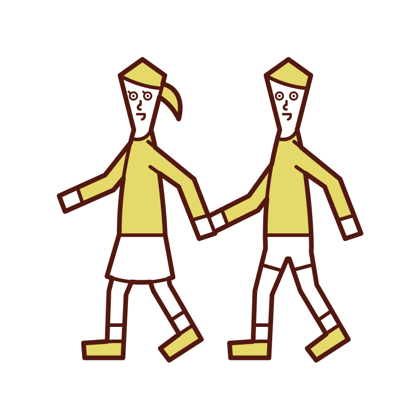 Illustration of children (men and women) taking a walk