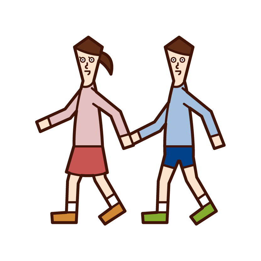 兒童（男性和女性）散步的插圖
