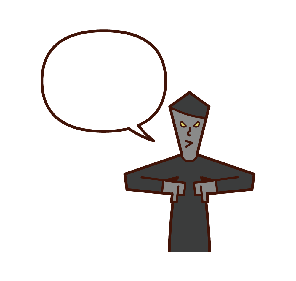 Illustration of a man speaking with his thumb facing down