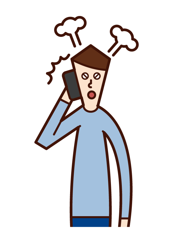 Illustration of a person (man) who gets angry while making a phone call