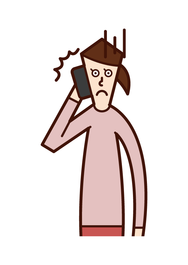 Illustration of a person (woman) who gets angry on the phone