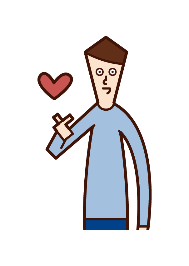 Illustration of a man who makes a heart mark with his finger