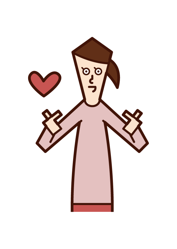 Illustration of a woman who makes a heart mark with the fingers of both hands