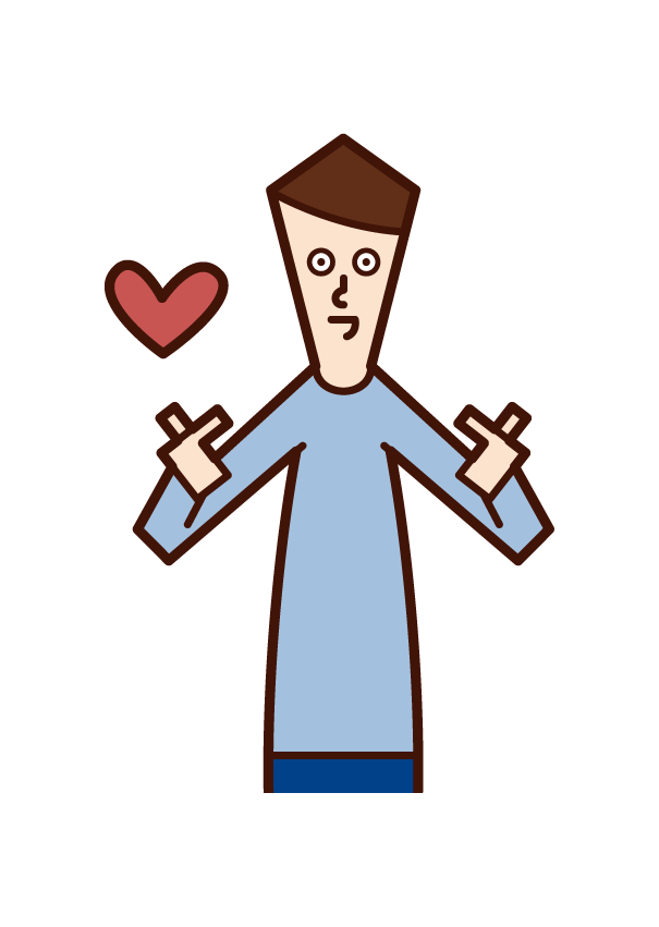 Illustration of a man who makes a heart mark with the fingers of both hands