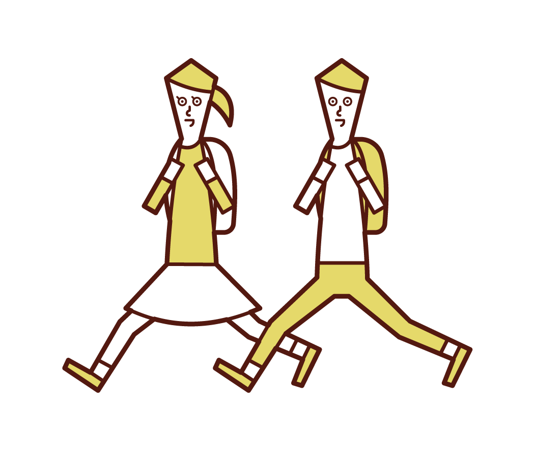 跑步兒童（男性和女性）插圖