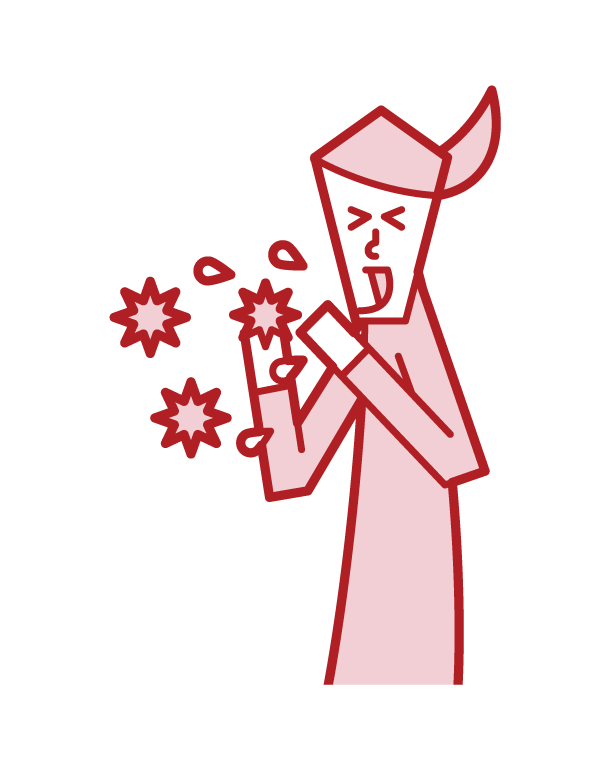 Illustration of a person (woman) who flies a virus by sneezing