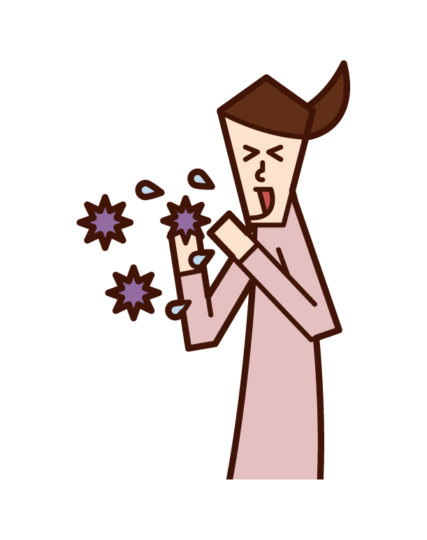 Illustration of a person (woman) who flies a virus by sneezing