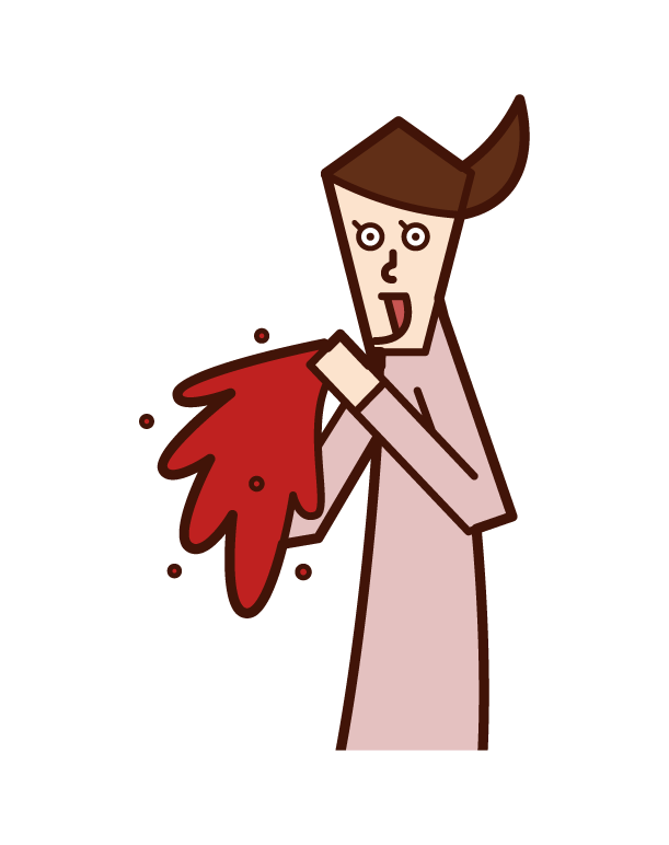 Illustration of a person (woman) who vomits blood