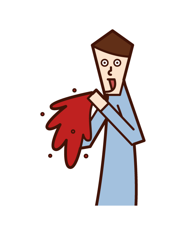 Illustration of a man who vomits blood