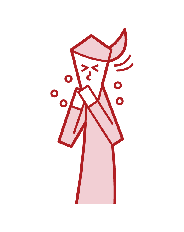 Illustration of a person (woman) sneezing and coughing with her hands