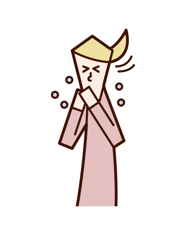 Illustration of a person (woman) sneezing and coughing with her hands