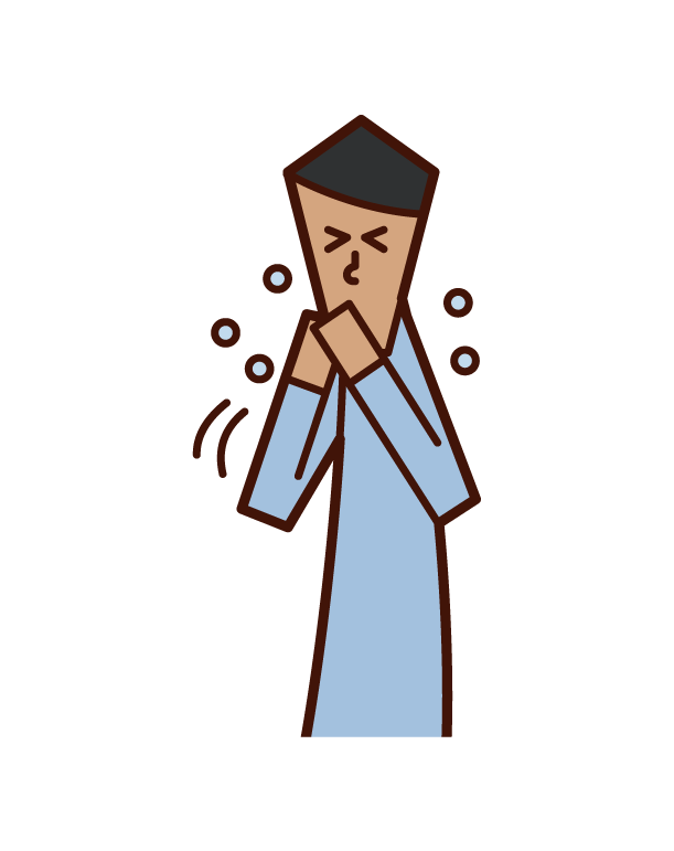 Illustration of a man sneezing and coughing with his hands