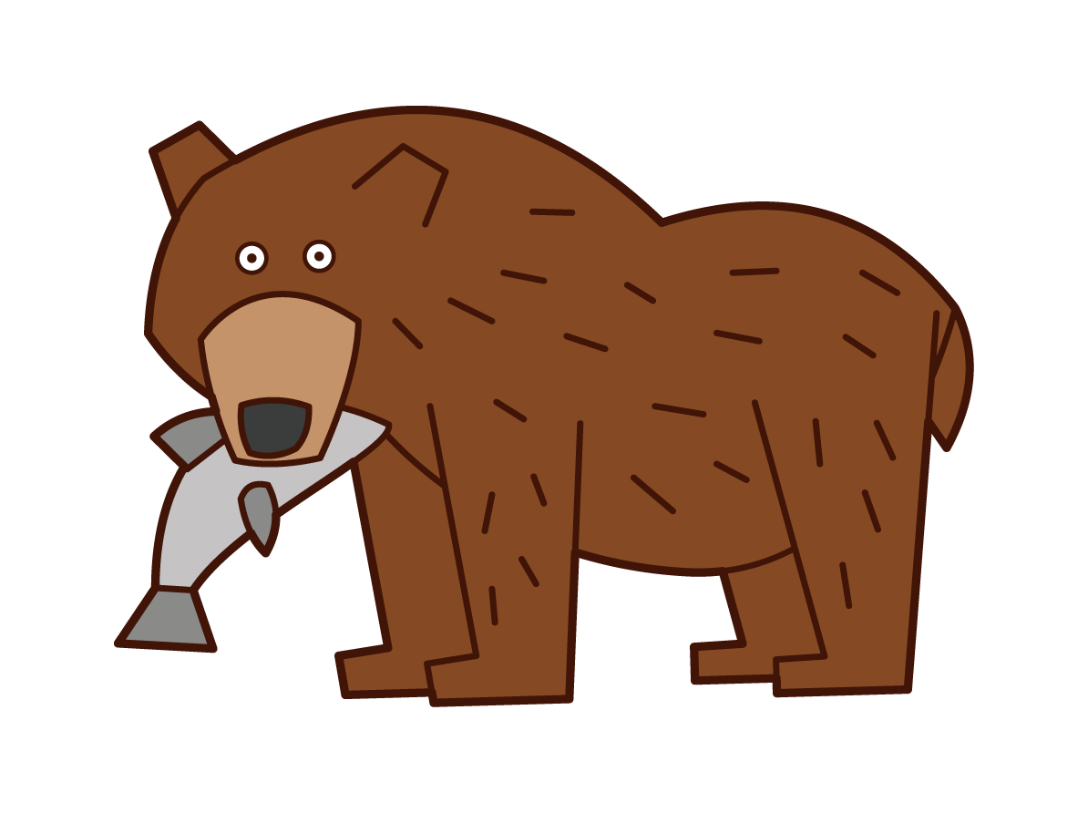 Illustration of a brown bear barking at a fish