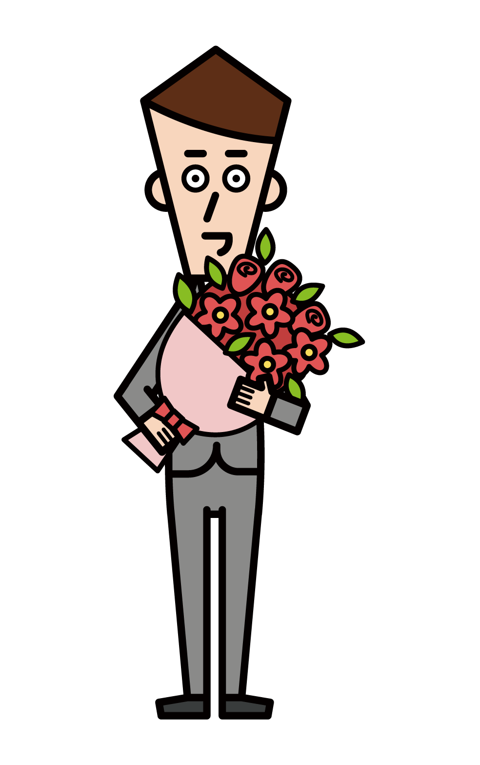 Illustration of a man giving a bouquet of flowers