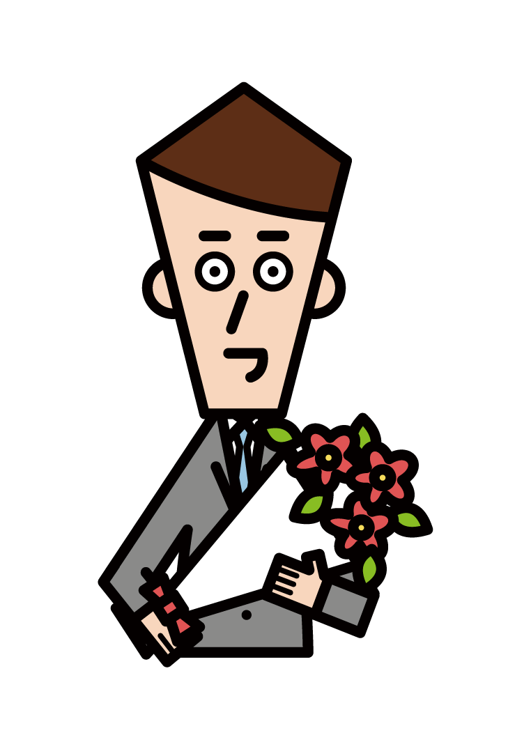 Illustration of a man giving a bouquet of flowers