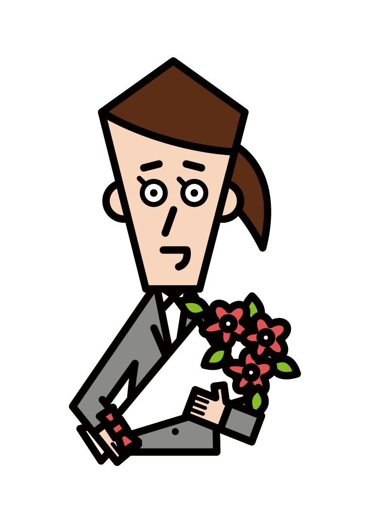 Illustration of a man giving a bouquet of flowers