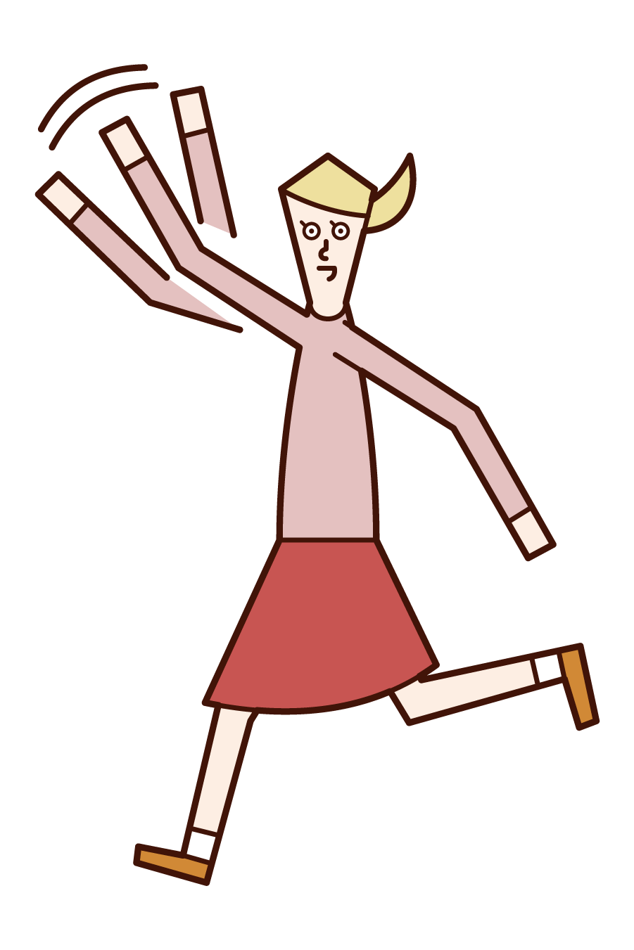 Illustration of a person (woman) running while waving his hand