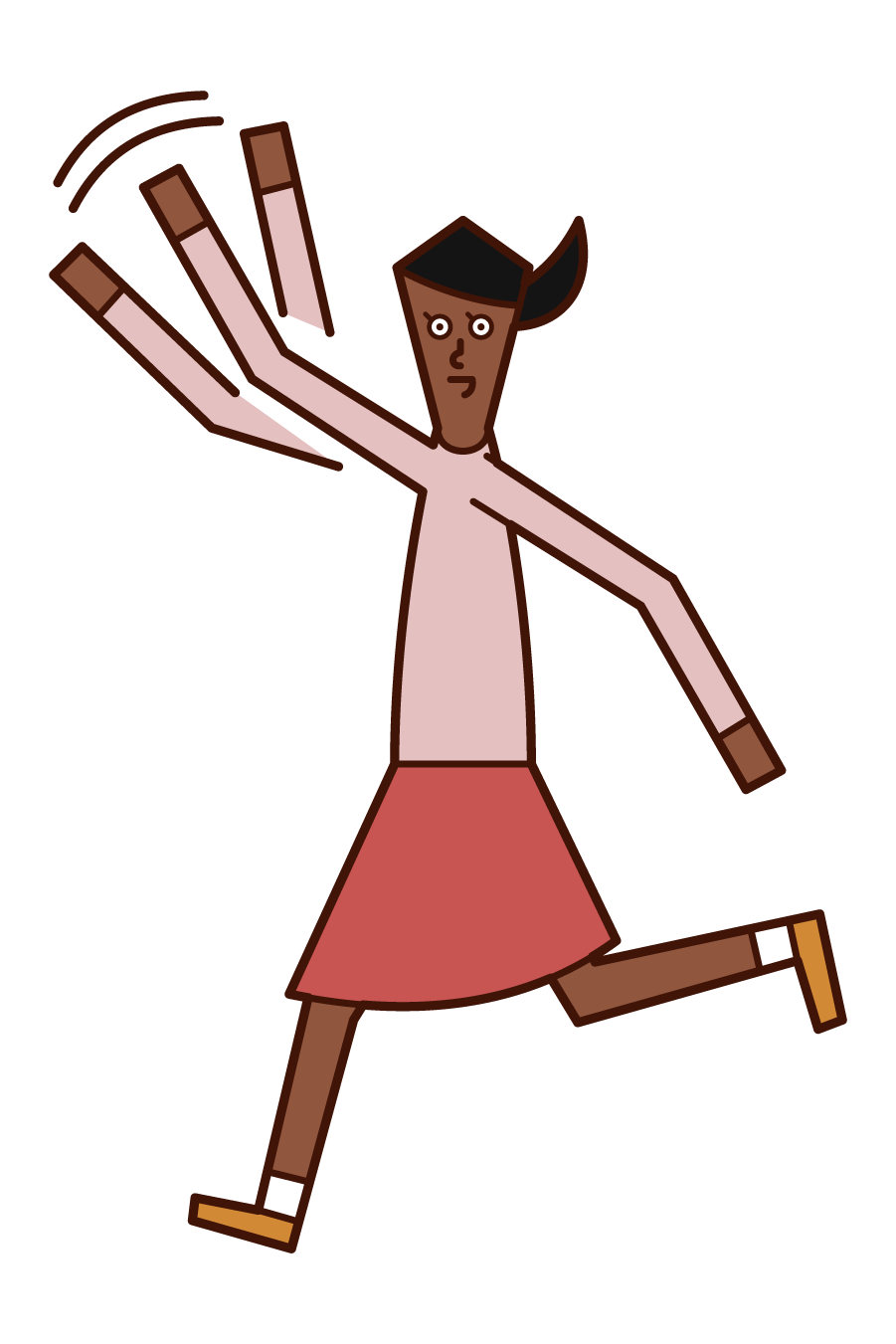 Illustration of a person (woman) running while waving his hand