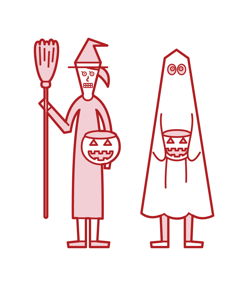 Illustration of children doing trick or treat (Halloween)