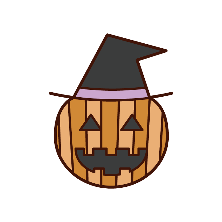 Illustration of Jack-o-Lantern (Halloween) wearing a hat