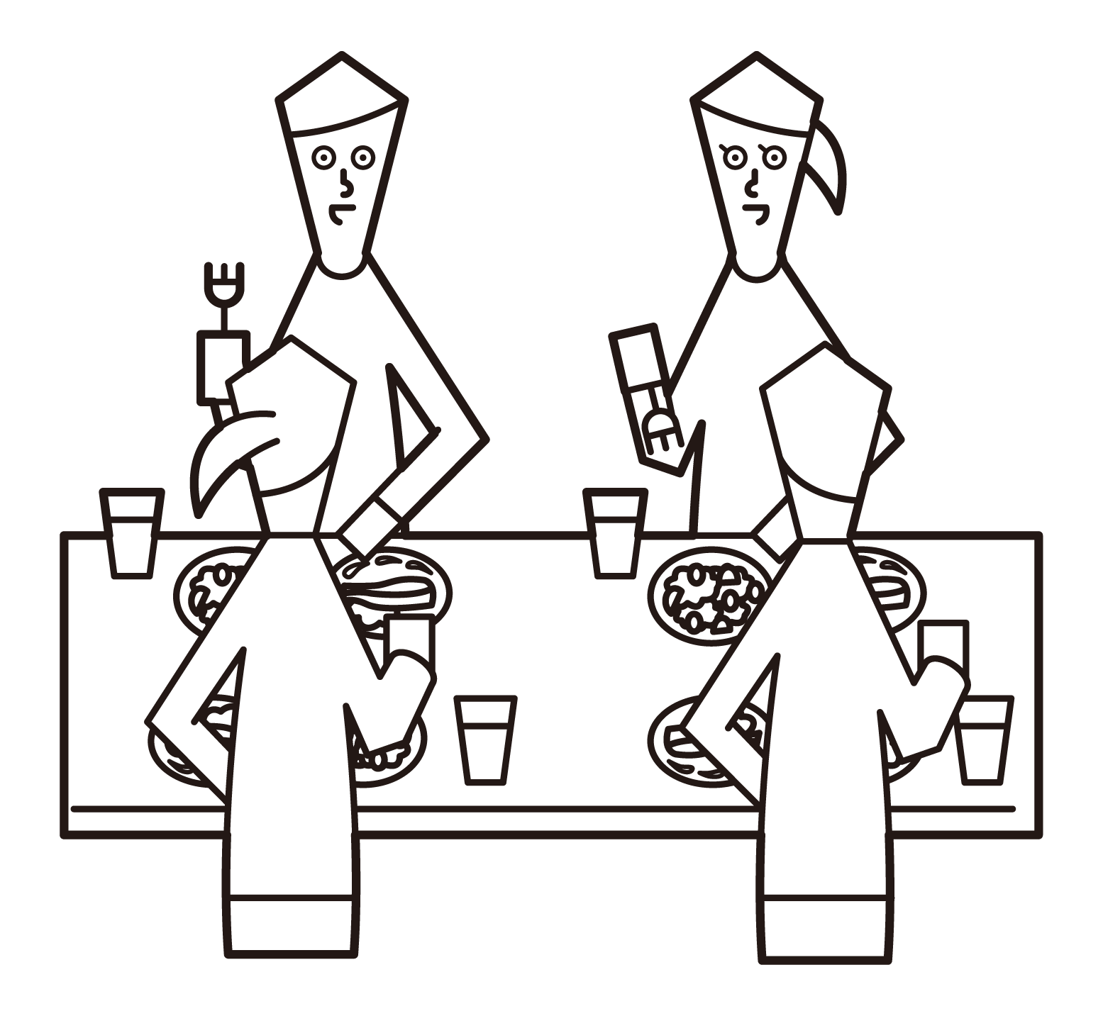 享受午餐的人（男性和女性）的插圖