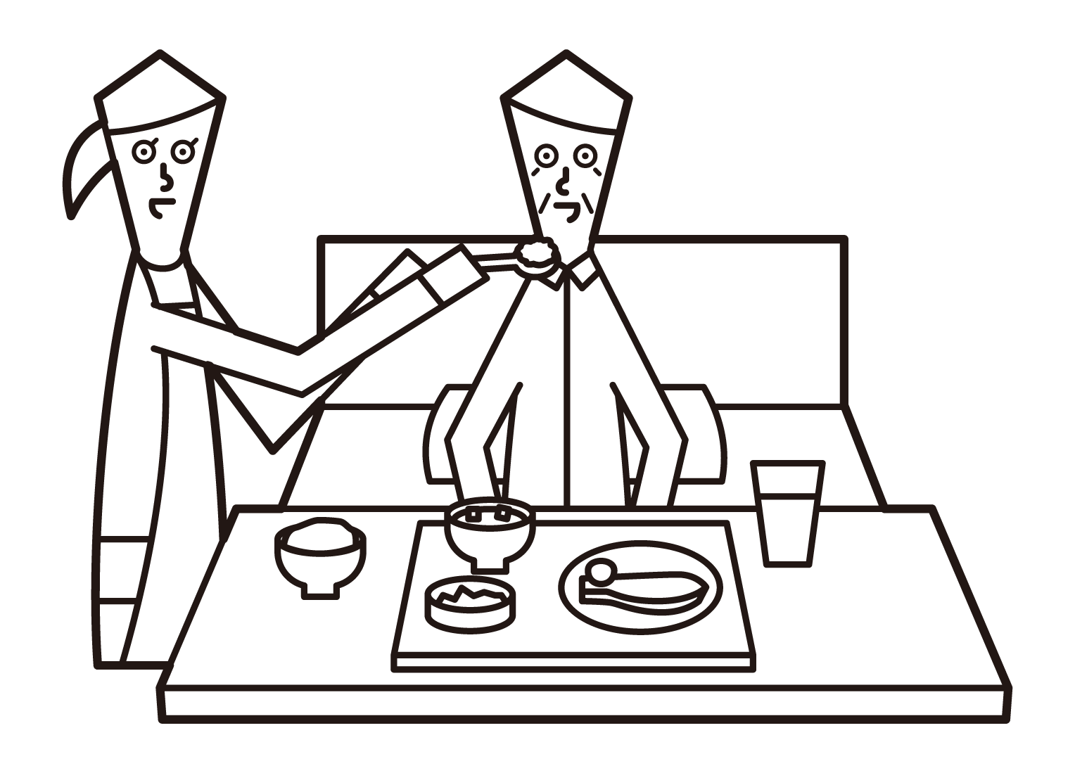 Illustration of an elderly man (male) receiving meal assistance