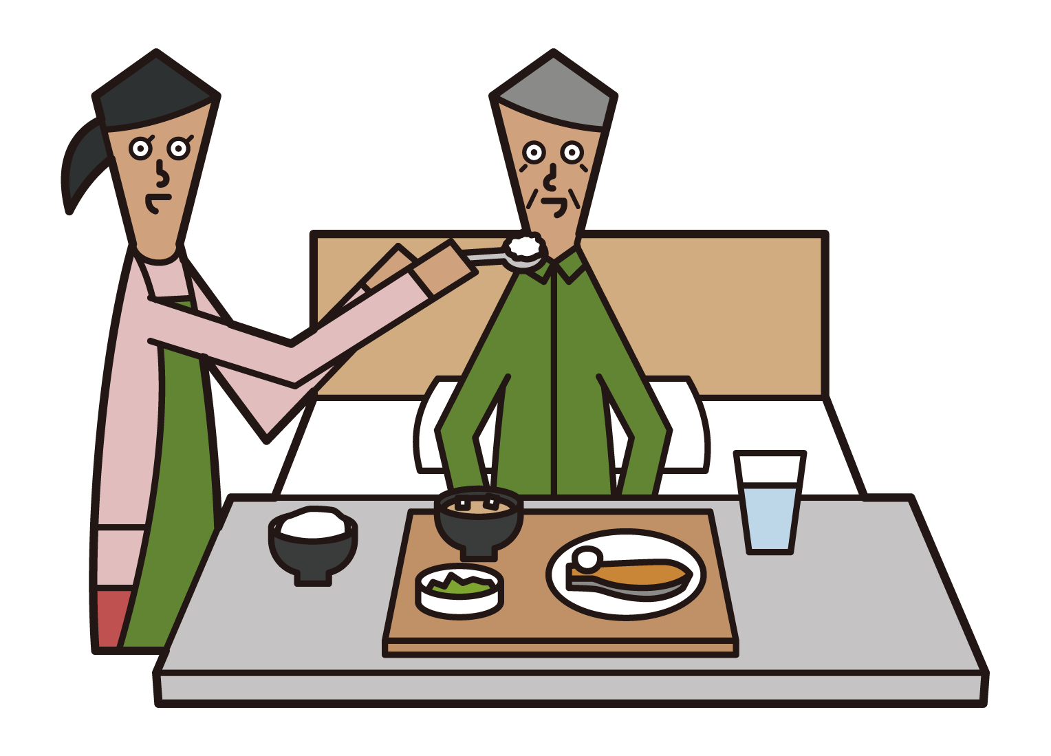 Illustration of an elderly man (male) receiving meal assistance