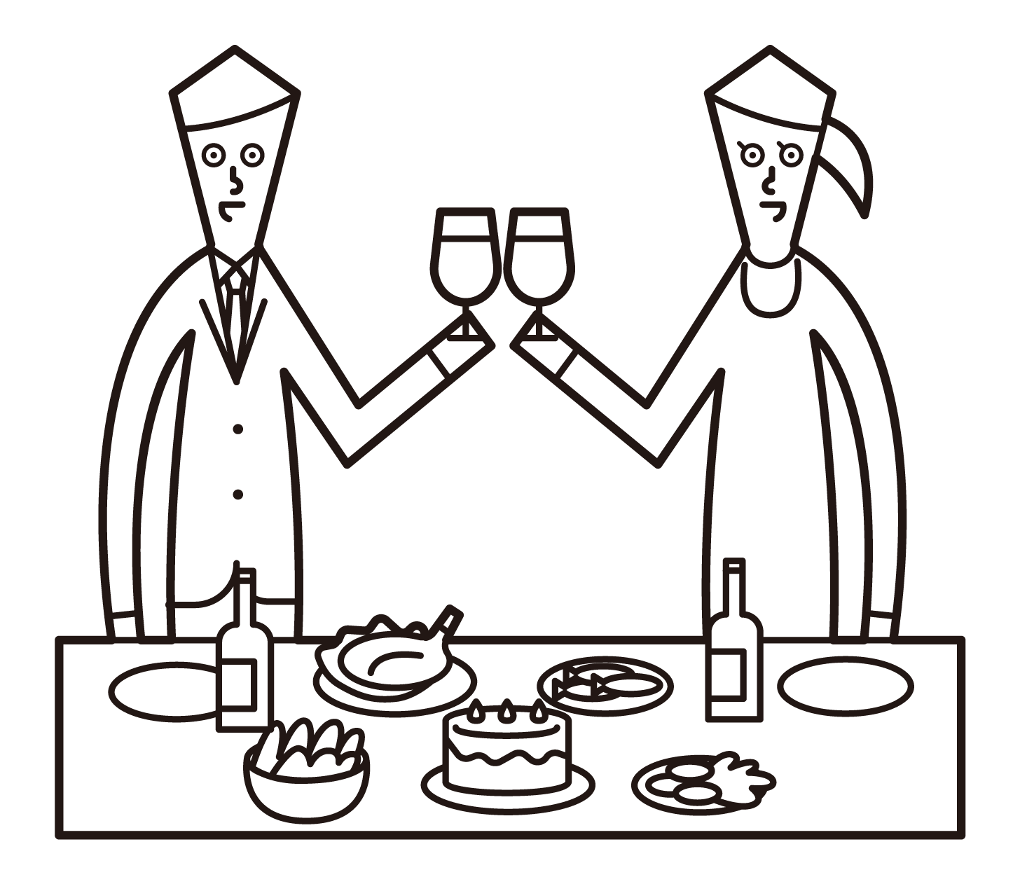 Illustrations of people (men and women) toasting at a party