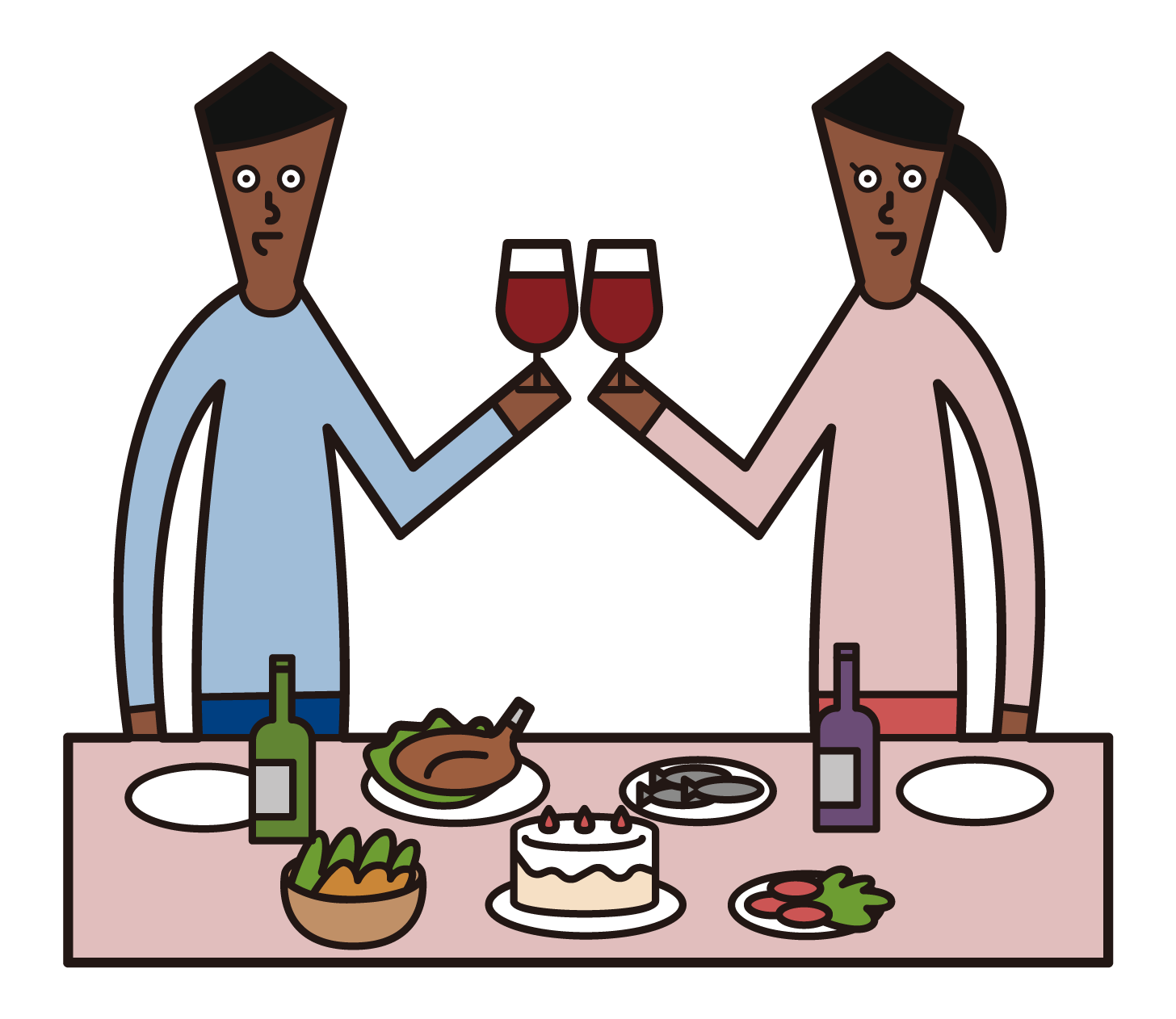 Illustrations of people (men and women) toasting