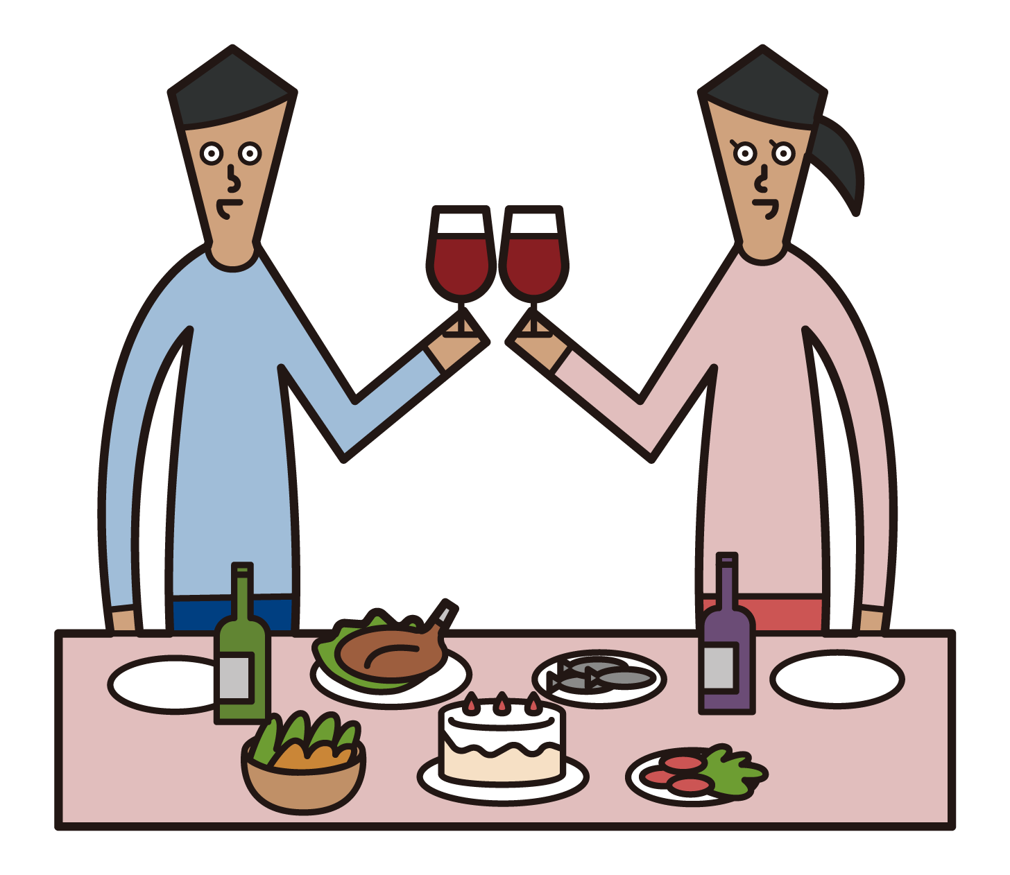 Illustrations of people (men and women) toasting