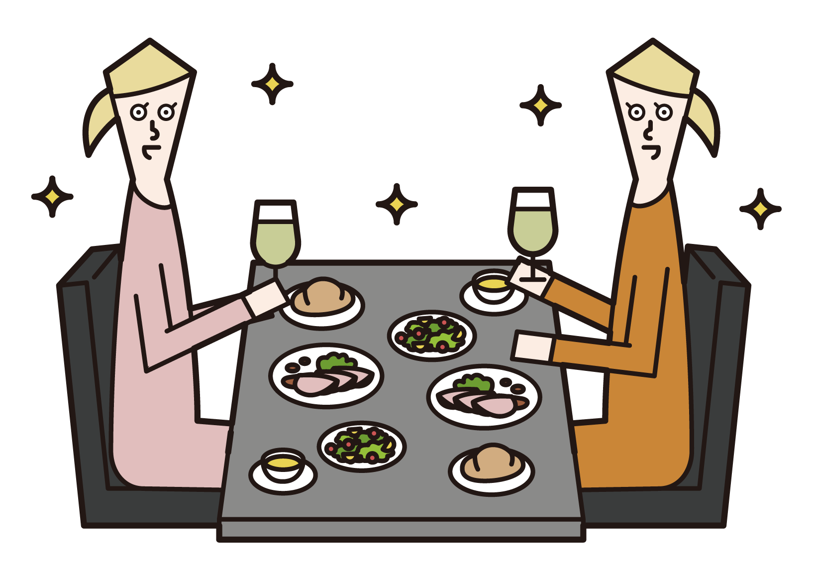 Illustration Of People women Eating Dinner At A Restaurant Free 