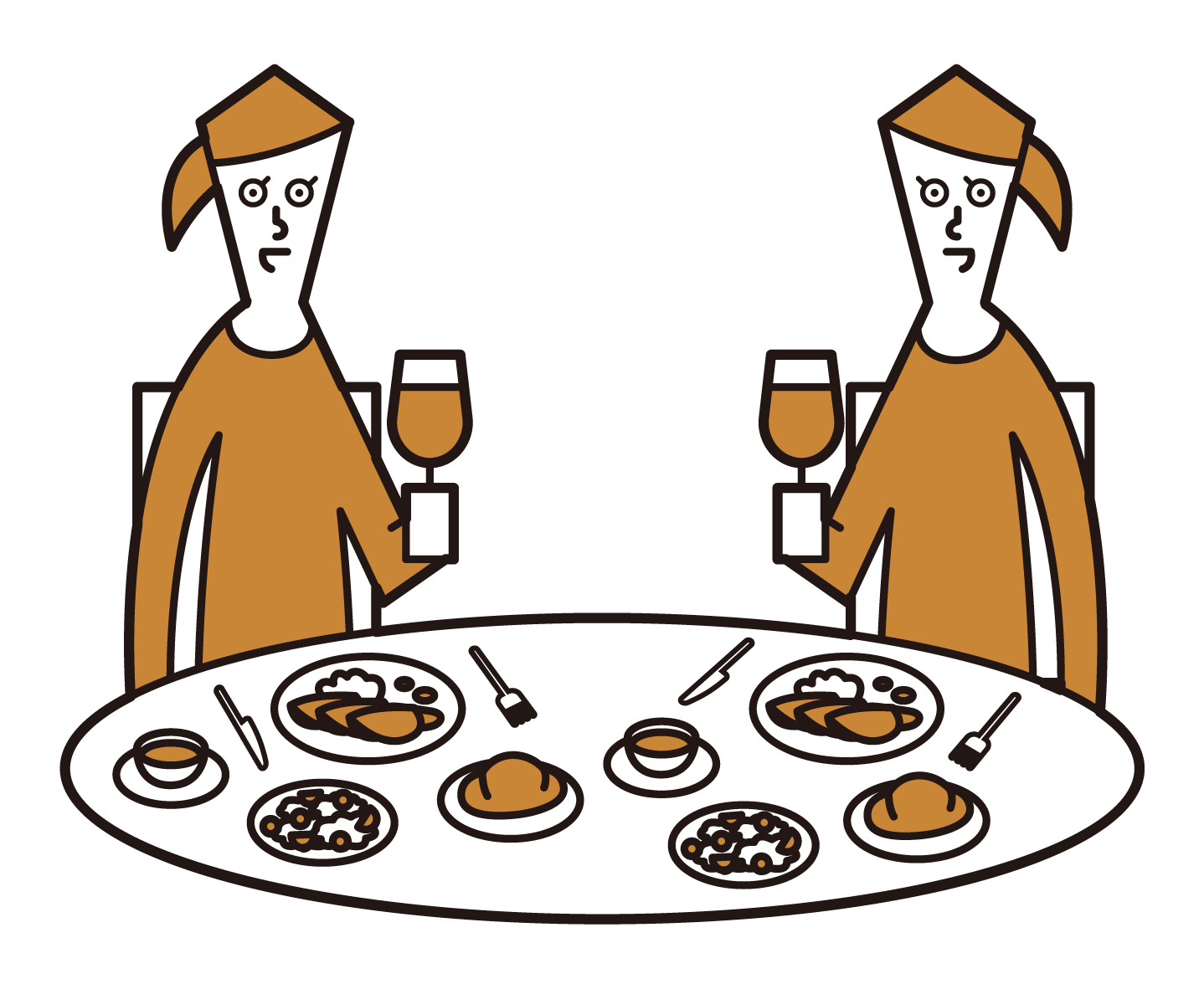 Illustration of people (women) enjoying dinner at a restaurant