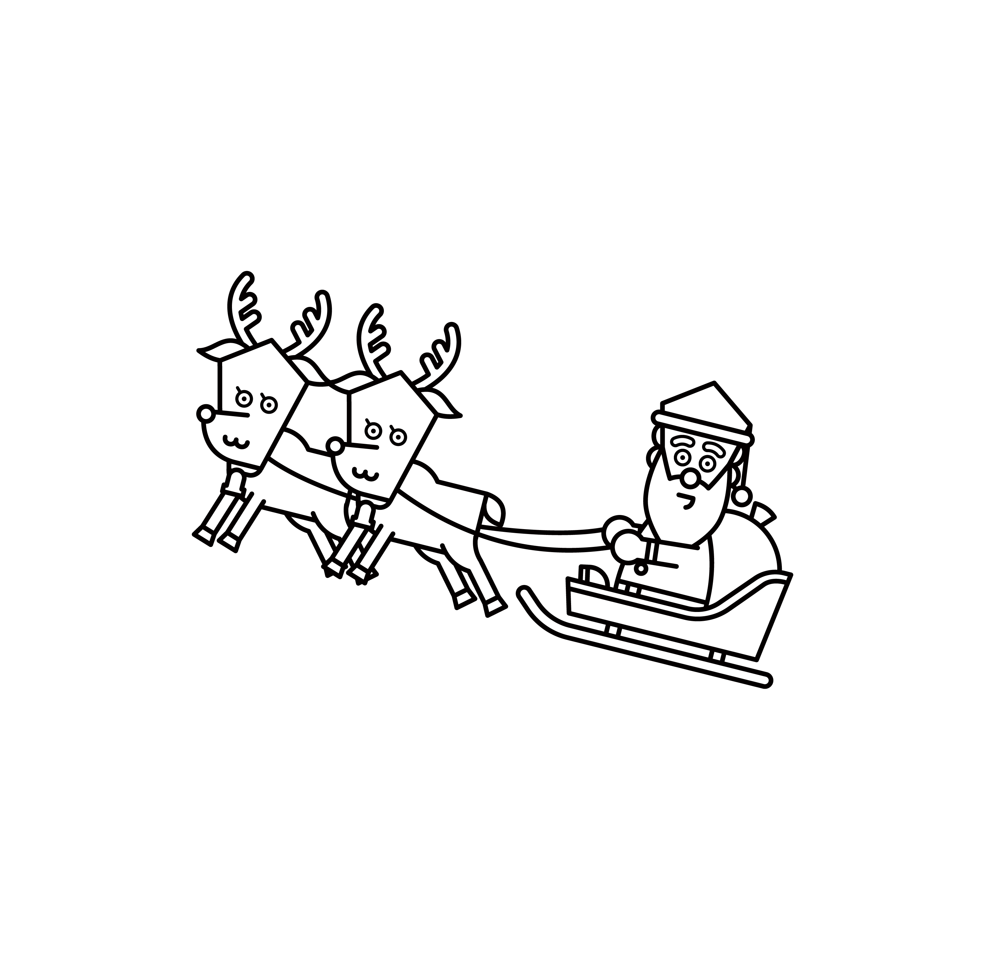 Illustration of Santa Claus running in front of the moon with a sleigh