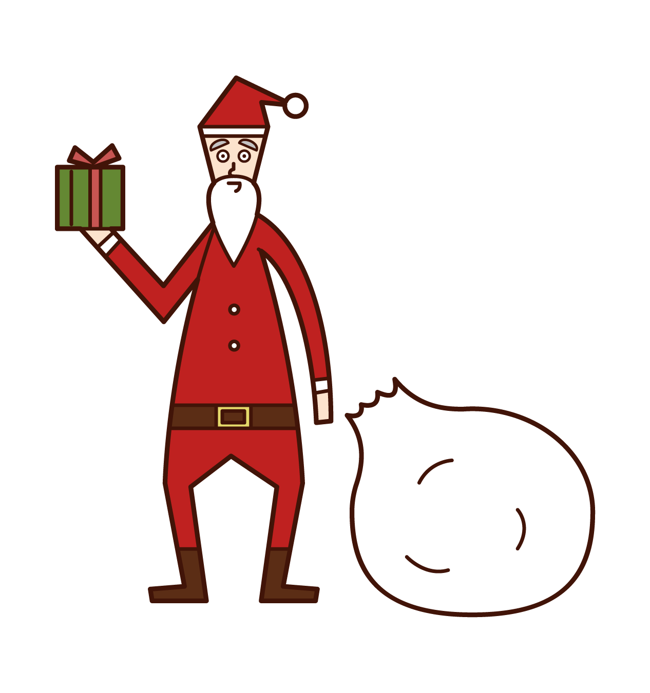 Illustration of Santa Claus passing a present