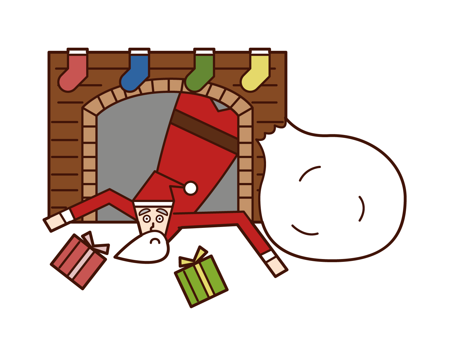 Illustration of Santa Claus falling from the chimney