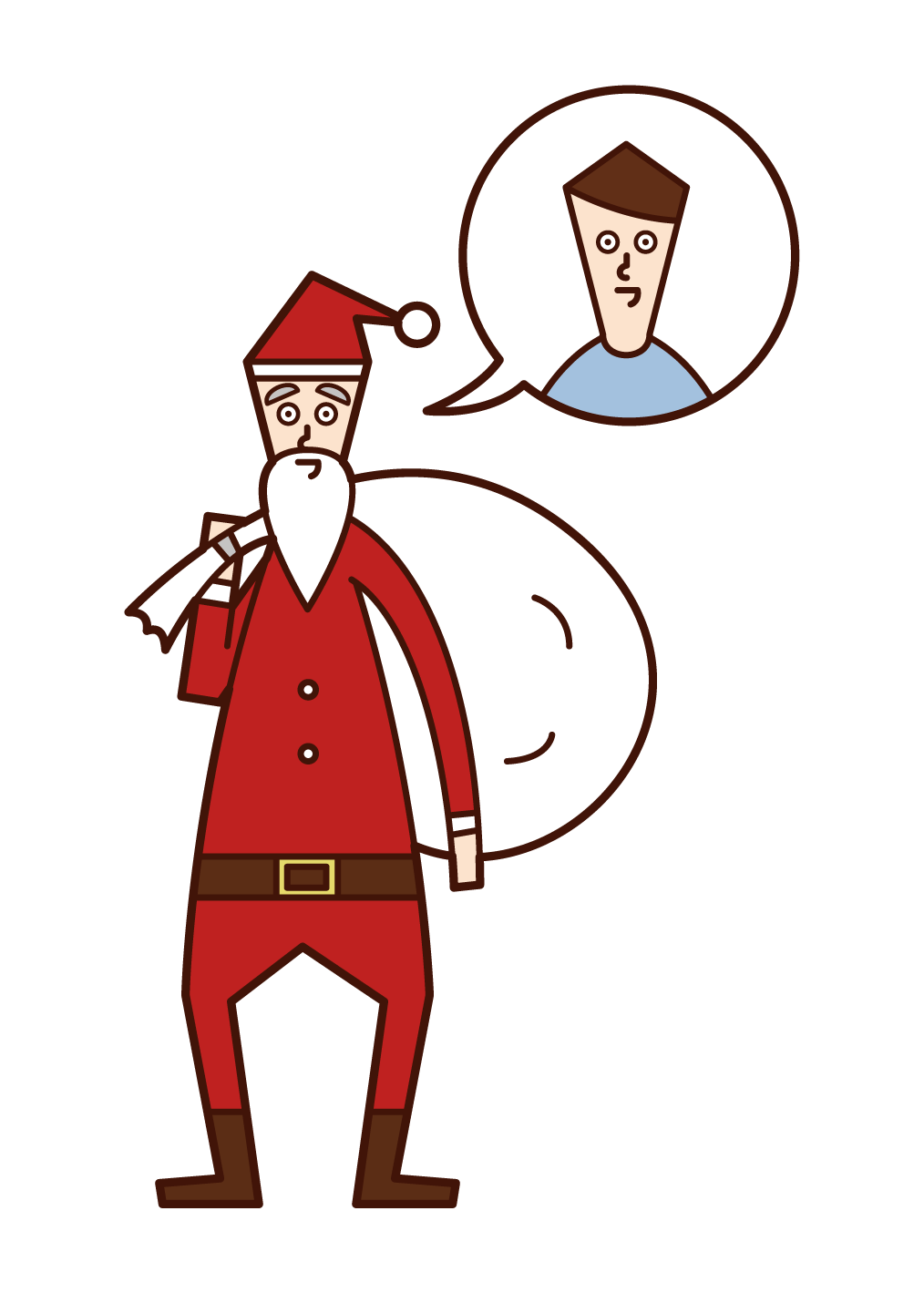 Illustration of Santa Claus (man) disguised by his father