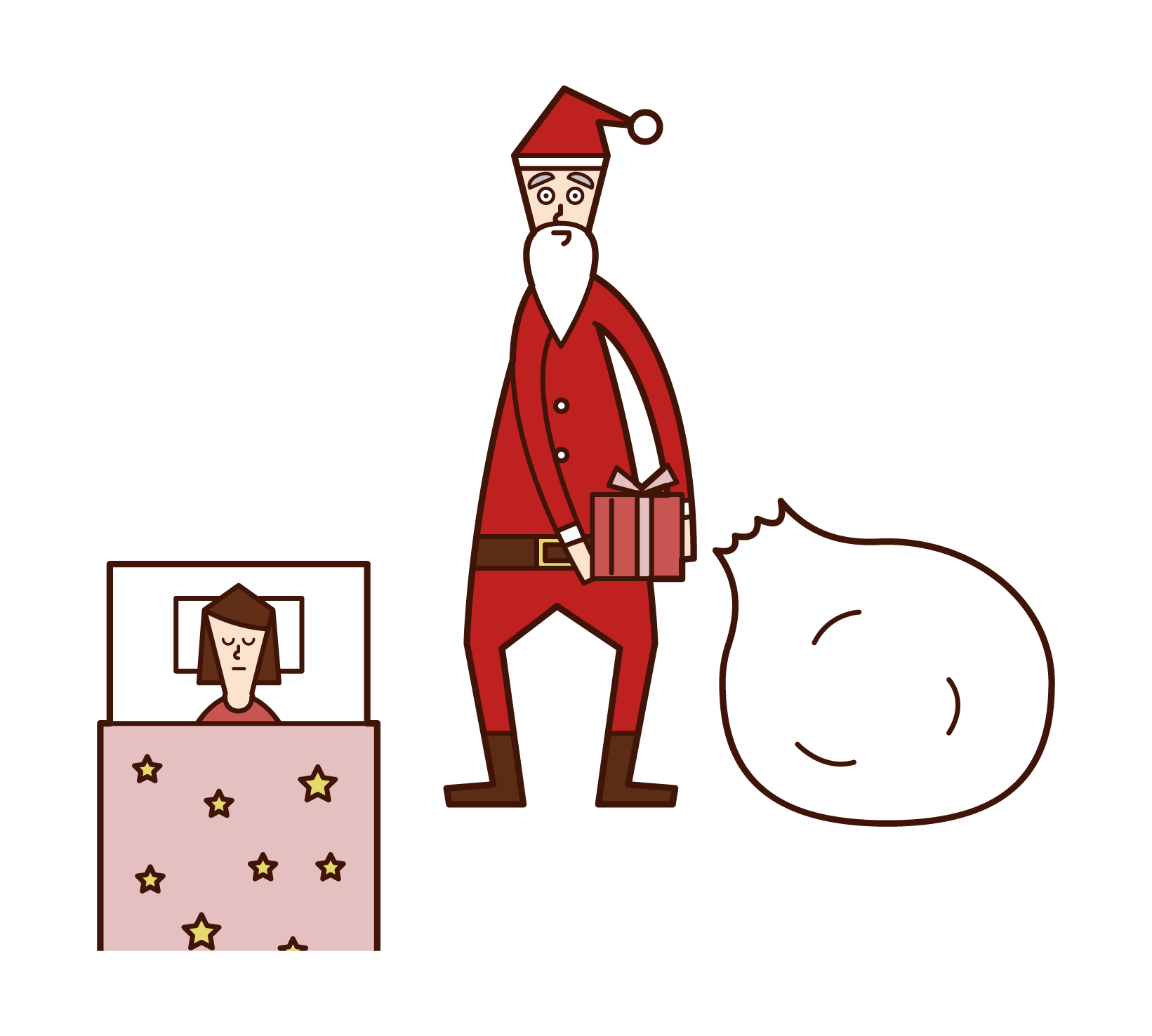 Illustration of Santa Claus walking quietly