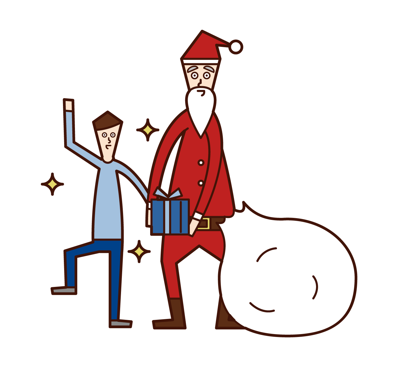 Illustration of Santa Claus giving presents to children