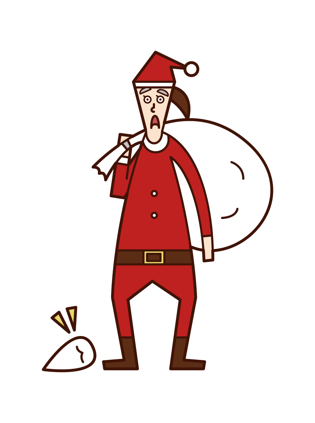 Illustration of Santa Claus (man) who dropped the axe