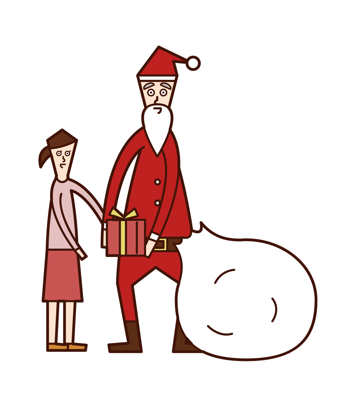 Illustration of Santa Claus giving presents to children